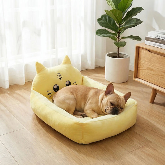 COUSSIN CHATOYANT POUR CHIEN  -LIT DOUX ET ACCUEILLANT JAUNE 40X30 cm