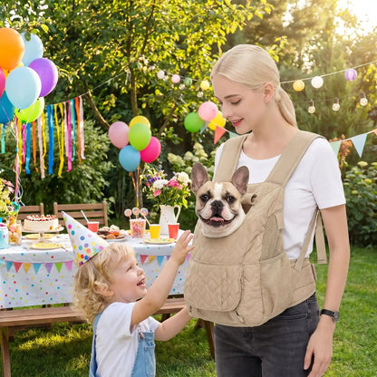 Sac de transport chien beige en sortie – cocon douillet pour petit chien