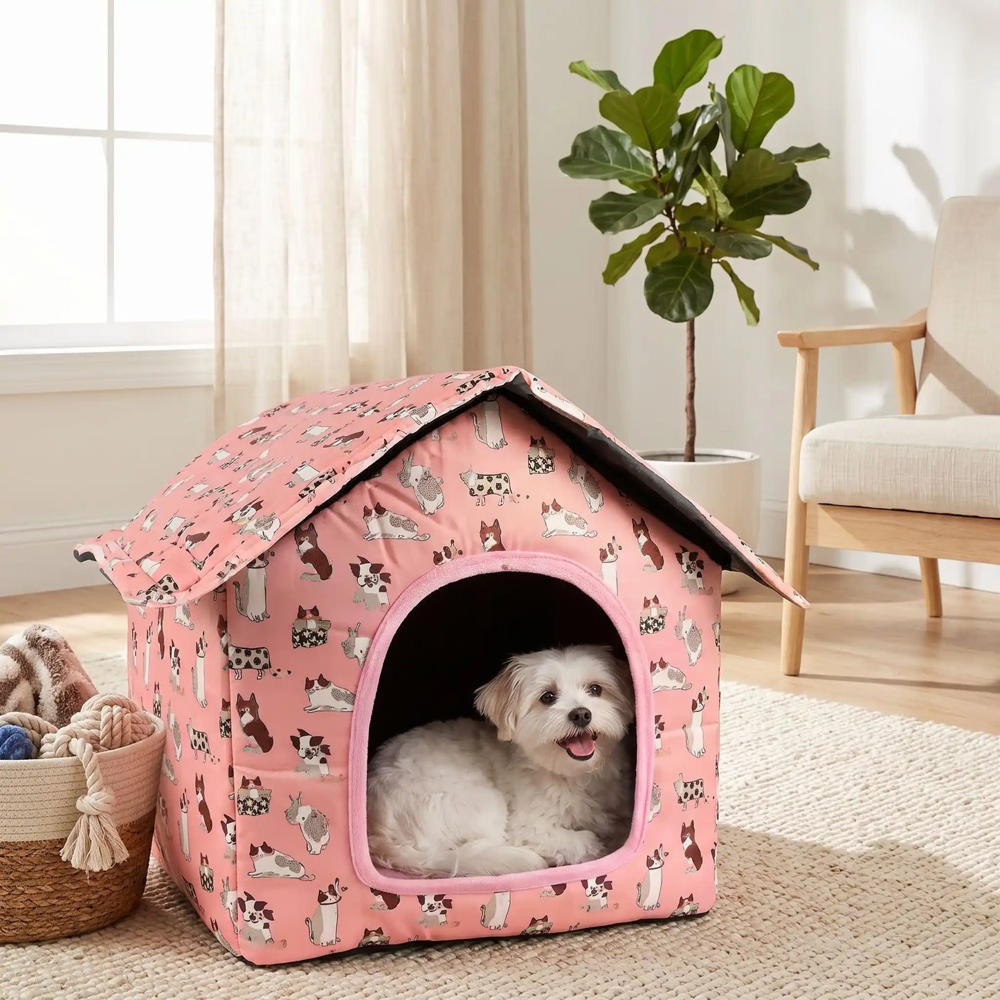 Maison pour Chien Pliable | Niche Douillette Interieur-Exterieur, 3 Tailles