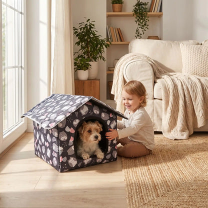 Maison pour Chien Pliable | Niche Douillette Interieur-Exterieur, 3 Tailles
