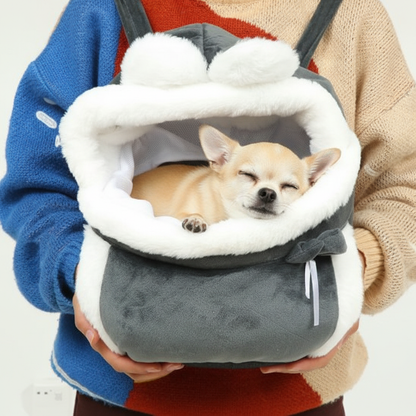 Sac transport chien gris - Chihuahua endormi dans l'intérieur peluche douillet