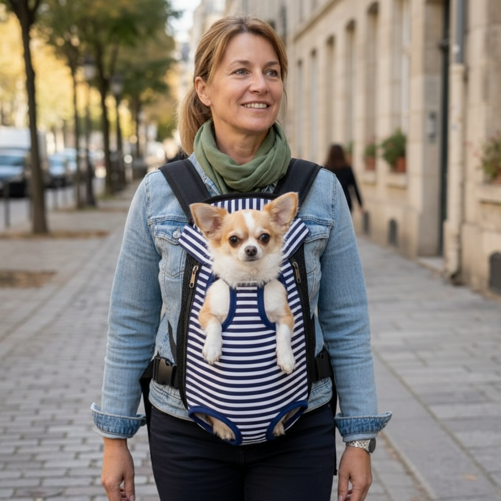 Sac de transport chien Rayures marines avec chihuahua